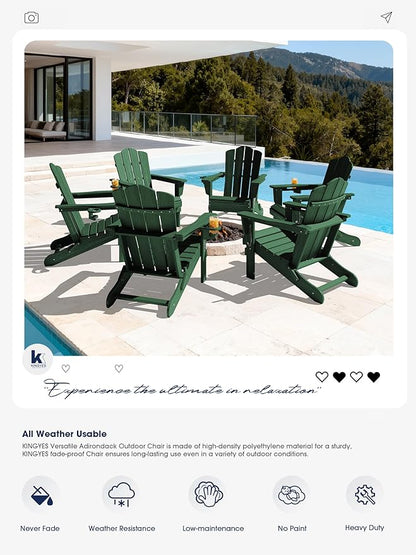 KINGYES Folding Adirondack Chair Set of 8, HDPE All-Weather Folding Adirondack Chair, Green