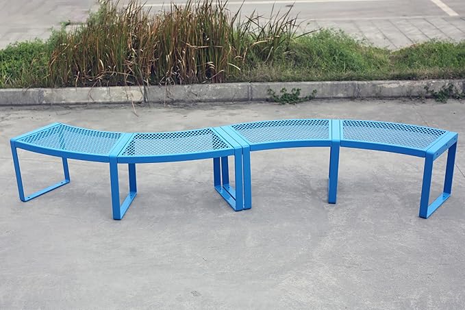Outdoor Curved Bench, Heavy Duty Metal Park Bench for Outside, Backless Loveseat, Thermoplastic-Coated, Weatherproof Commercial-Grade 2-Person Seating for Park, Patio, Garden, Deck, Beach，Blue