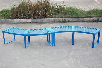Outdoor Curved Bench, Heavy Duty Metal Park Bench for Outside, Backless Loveseat, Thermoplastic-Coated, Weatherproof Commercial-Grade 2-Person Seating for Park, Patio, Garden, Deck, Beach，Blue