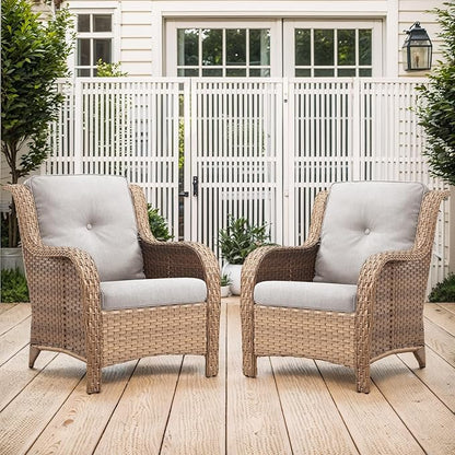 Belord Patio Chairs Set of 2-300 LBS Weight Capacity Outdoor Wicker Chairs with High Backrest Removable Cushion, All Weather Outdoor Seating Rattan Dining Chairs for Porch Balcony Backyard Yellow