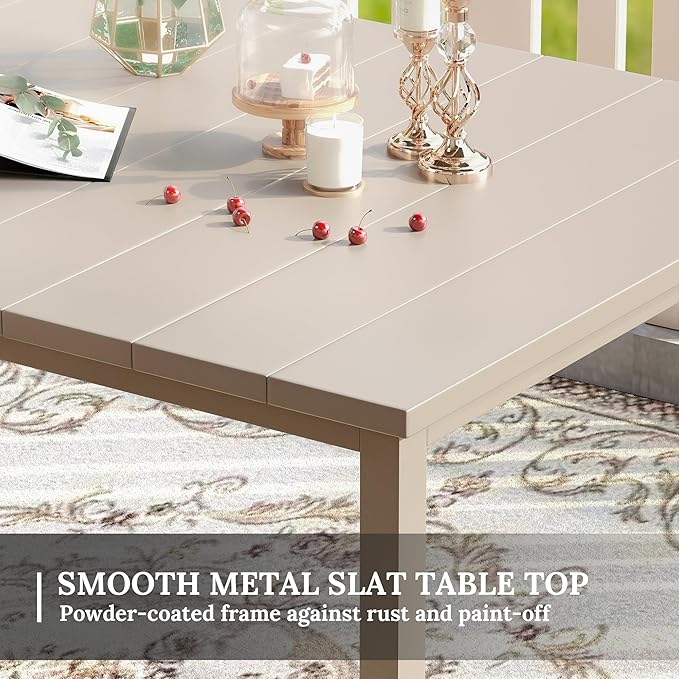VICLLAX 63" Rectangle Outdoor Dining Table for 6, Patio Table with Umbrella Hole, All Weather Metal Patio Tables, Sandshell Tabletop