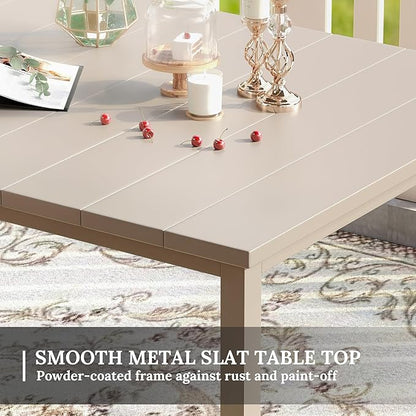 VICLLAX 63" Rectangle Outdoor Dining Table for 6, Patio Table with Umbrella Hole, All Weather Metal Patio Tables, Sandshell Tabletop