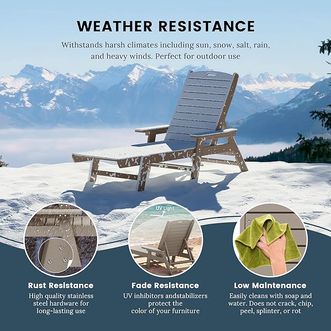 WO WESTIN OUTDOOR HDPE Laguna Poly Reclining Chaise Lounge, Weatherwood
