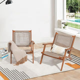 Verano Garden Set of 2 Patio Lounge Chair, Modern Acacia Wood Accent Armchair with Handwoven Rope for Patio, Living Room - Photo 9