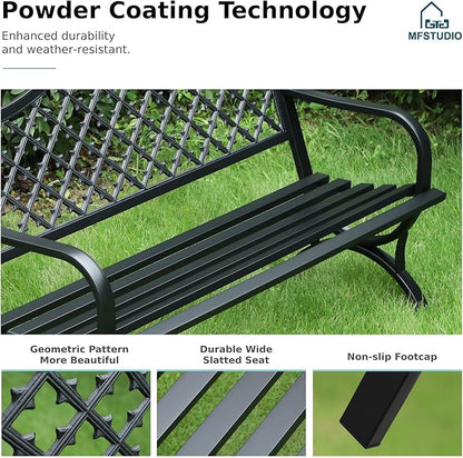 MFSTUDIO Outdoor Metal Bench Set of 2, 50" Black Outdoor Metal Garden Bench with Arch Legs, Cast Iron Frame Patio Furniture with E-Coating, Perfect for Porch and Yard