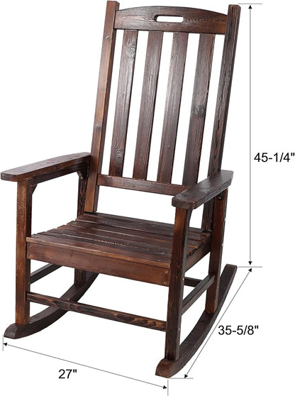 Oversized Wooden Rocking Chair for Porch & Patio 330lbs Capacity Wood Rocker with Wide Seat High Backrest & Armrests Outdoor Indoor Chair for Garden, Balcony, Living Room, Brown