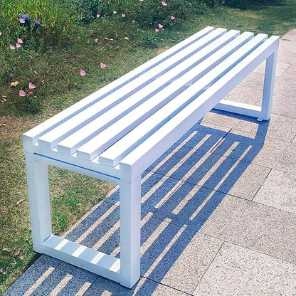 Outdoor Metal Garden Bench, Steel Frame Backless Design, Weatherproof for Lawn, Yard, Porch, and School Use