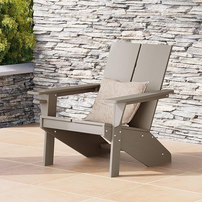 WestinTrends Riviera Outdoor HDPE Modern Adirondack Chair with Cup Holder, Weathered Wood