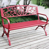 Stylish 50" Outdoor Metal Garden Bench, Weatherproof 2-Person Patio Seating with Floral Backrest & Arch Legs - Photo 1