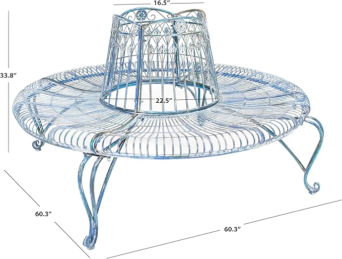 Safavieh PAT5019C Outdoor Collection Ally Darling Antique Wrought Iron 60-inch Round Tree Bench, Mossy Blue