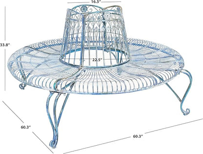 Safavieh PAT5019C Outdoor Collection Ally Darling Antique Wrought Iron 60-inch Round Tree Bench, Mossy Blue