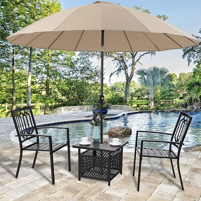 PHI VILLA Outdoor Patio Side Table Set of 2, 22" Small Black Metal Square End Table with Umbrella Hole - Photo 2