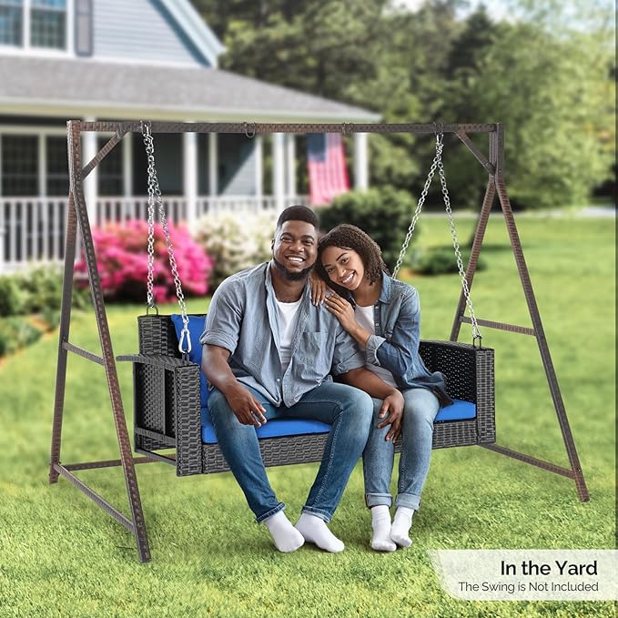 PE Rattan Porch Swing Frame, A-Type Swing Stand with Weather Resistant Design, 1200 lbs Weight Capacity - Photo 8