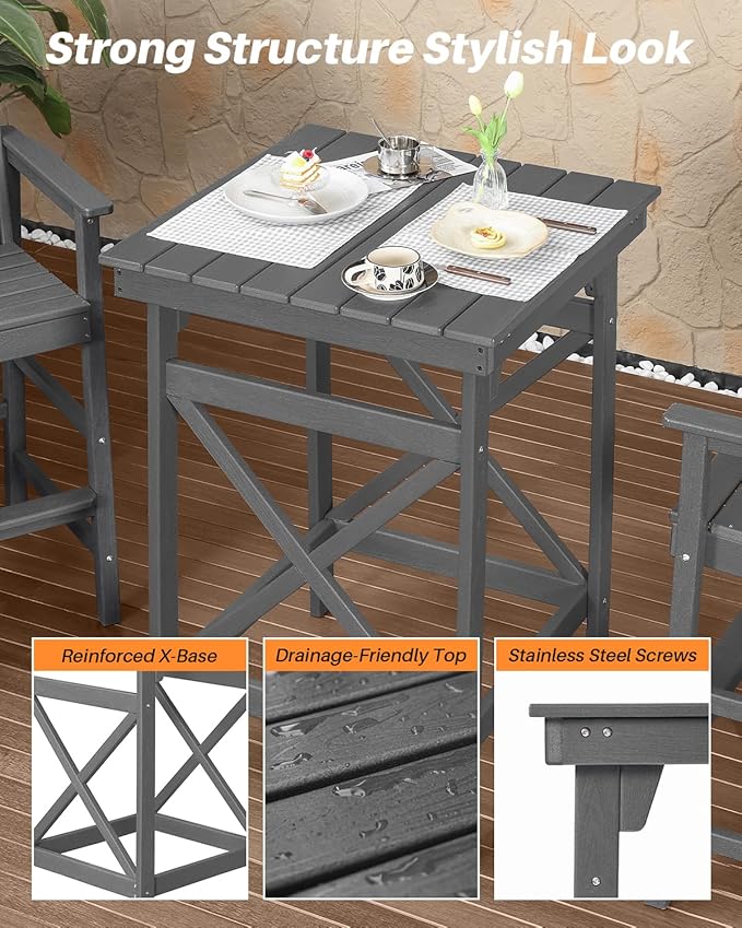 3-Piece Adirondack Chairs and Table Set, HDPE Patio Bar Sets, All Weather Outdoor Bar Stools Set - Photo 7