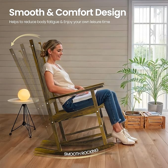 SUPER DEAL Outdoor Rocking Chair Set of 2, All Weather Resistant Wood Outdoor Indoor Patio Porch Rocker Chair,Natural