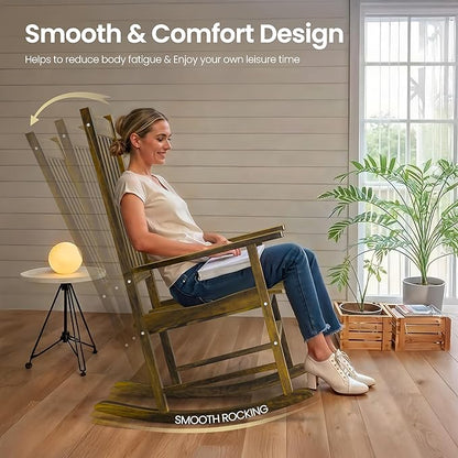 SUPER DEAL Outdoor Rocking Chair Set of 2, All Weather Resistant Wood Outdoor Indoor Patio Porch Rocker Chair,Natural