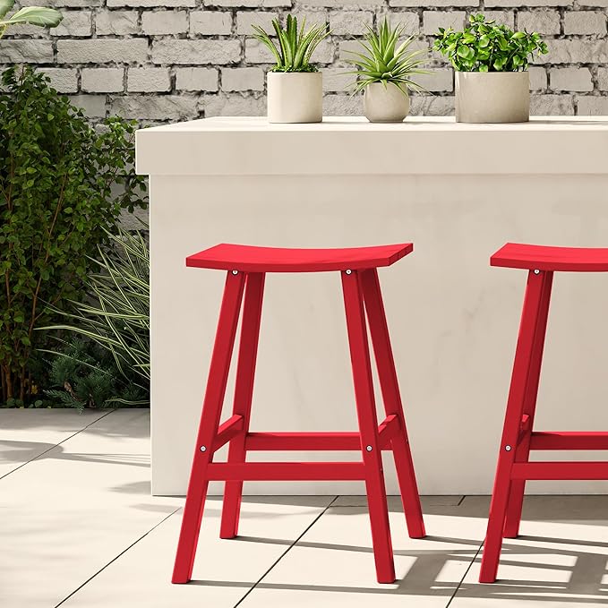 WestinTrends Malibu 29 Inch Outdoor Bar Stools, All Weather Resistant Poly Lumber Adirondack Bar Height Stools, Red