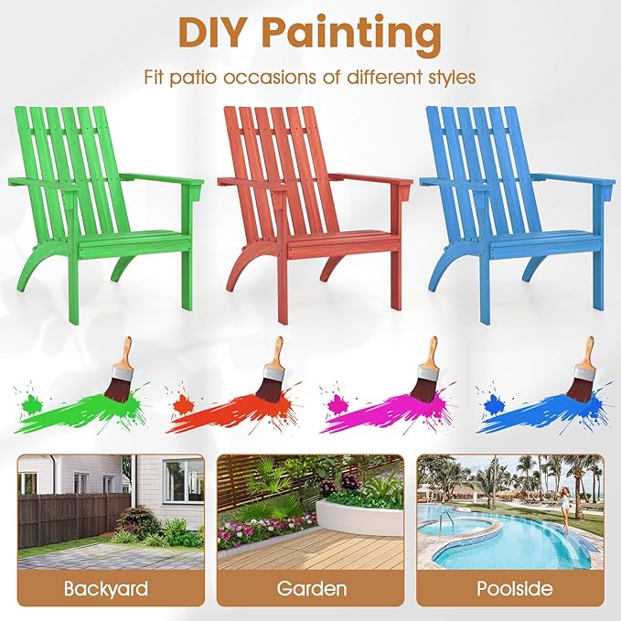 Giantex Adirondack Chair, Acacia Wood Fire Pit Chairs w/Inclined Seat, High Backrest, Ergonomic Outdoor Slatted Patio Chair for Backyard, Poolside, Lawn, Porch