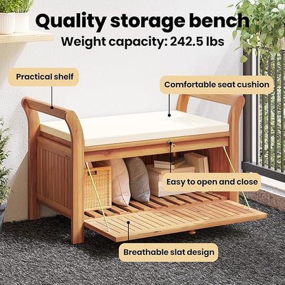 vidaXL Garden Storage Bench Cream White, Natural Wood