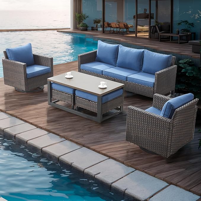 Rilyson Wicker Outdoor Patio Furniture Set - 6 Piece Patio Conversation Set with 2 Swivel Rocker Chairs - Photo 7
