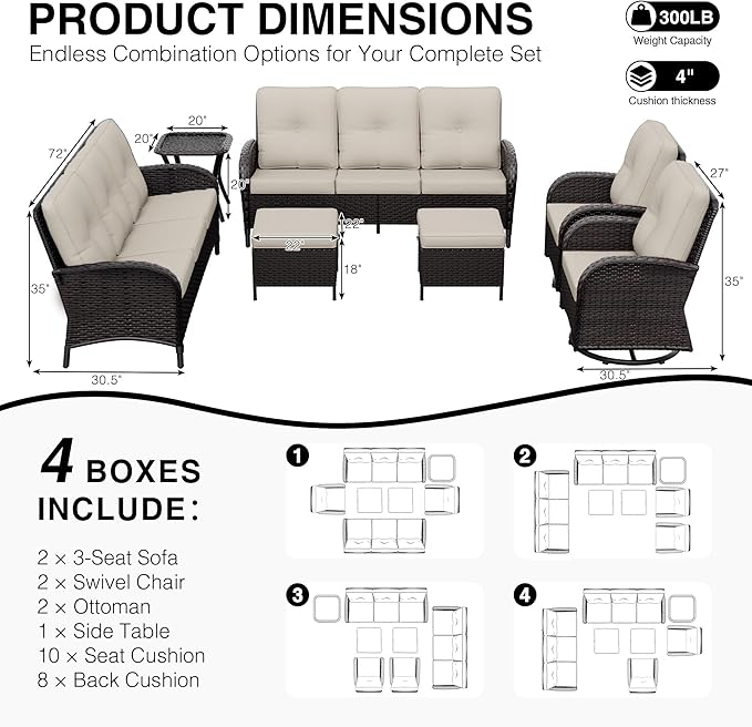 Joyside Wicker Patio Furniture Set, 7 Piece Outdoor Furniture Set with Thickened Cushions, High Back, Deep Seating - Photo 2