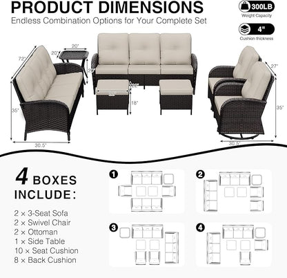 Joyside Wicker Patio Furniture Set, 7 Piece Outdoor Furniture Set with Thickened Cushions, High Back, Deep Seating, Wide Armrest, Outdoor Swivel Rocker Chairs for Porch, Deck