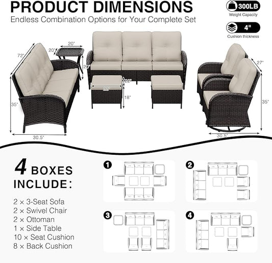 Joyside Wicker Patio Furniture Set, 7 Piece Outdoor Furniture Set with Thickened Cushions, High Back, Deep Seating, Wide Armrest, Outdoor Swivel Rocker Chairs for Porch, Deck