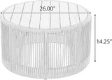 Outdoor Rattan Coffee Table with Solid Acacia Wood Tabletop, Patio Round Coffee Table Side Table (Grey) - Photo 2