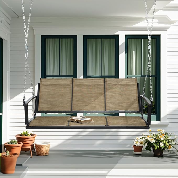 Textilene 3 Seat Hanging Swing, 5.2FT Patio Bench Swing - Photo 2