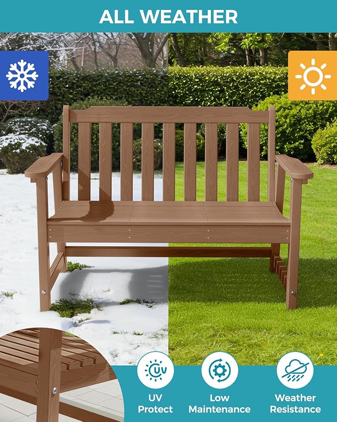 Outdoor Bench, 2-Person HDPE Garden Bench, All Weather Poly Patio Bench for Outdoors, Garden, Backyard, Porch and Park - Photo 6