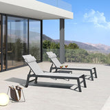 PURPLE LEAF Outdoor Lounge Chair Set Patio Chaise Pool Lounger Aluminum Frame with 2 Side Table and Wheels for Outside - Photo 2