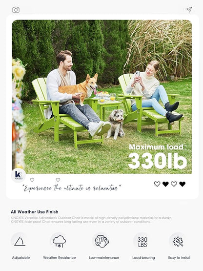 KINGYES Folding Adjustable Adirondack Chair with Ottoman Set of 4, HDPE Adirondack Recliner Chair with Footrest, Apple