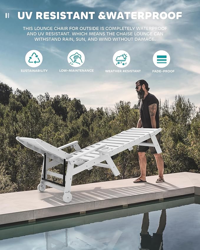 SERWALL Patio Chaise Lounge Chair Set of 2, 78'' Long 5-Positions Adjustable HDPE Outdoor Lounger for Pool - Photo 5