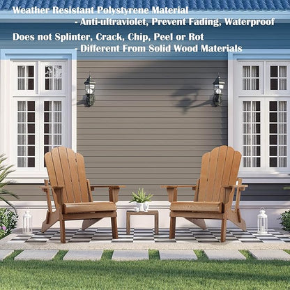 hOmeHua Folding Adirondack Chair, HIPS Foldable Adirondack Chairs Weather Resistant, Plastic Outdoor Chair for Patio, Backyard Deck, Fire Pit Lawn Porch (Wood Color)