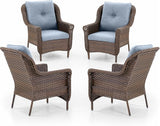 Patio Wicker Chairs Outdoor Furniture Chair - Set of 4 Outside All Weather Lawn Dining Brown Rattan Armchair with High - Photo 1