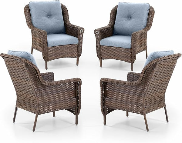 Patio Wicker Chairs Outdoor Furniture Chair - Set of 4 Outside All Weather Lawn Dining Brown Rattan Armchair with High - Photo 1