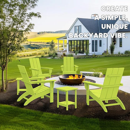 Modern Adirondack Chairs Set of 2, HDPE Plastic Patio Chairs for All Weather, Fire Pit Chair, Outdoor Lawn Chairs for Deck, Porch, Backyard, Garden, Lime