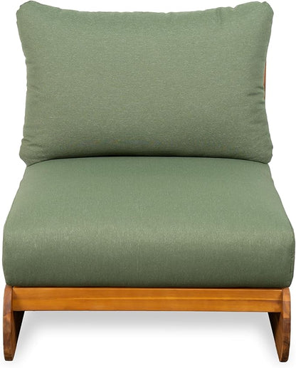 Christopher Knight Home Poppy Outdoor Club Chair with Water Resistant, Acacia Wood Lounge Chair Outdoor, Patio Low Profile Accent Chair, Comfy Reading Chair for Garden Backyard, Teak + Green