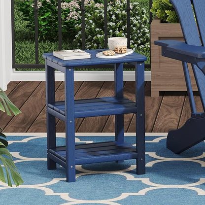 3 Tier Outdoor Side Table Adirondack Side Table HDPE End Table Patio Side Table Rectangle Tables for Outdoor Backyard Garden Balcony (Retro, Blue)