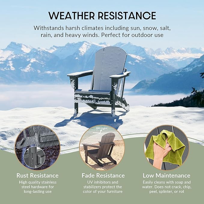 WestinTrends Malibu 2-Pieces Adirondack Chair Set with Side Table, All Weather Outdoor Seating Plastic Patio Lawn Chair Folding for Outside Porch Deck Backyard, Gray