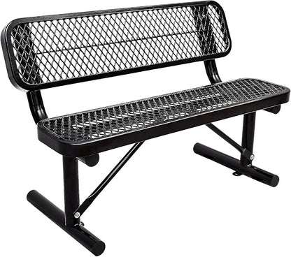 Ceridwen Outdoor Benches Heavy Duty Steel Frame Park Bench with Backrest Bench,Park Bench Steel Mesh Outdoor Bench for Garden,Weatherproof Outdoor Bench for Garden (Black, 4FT)