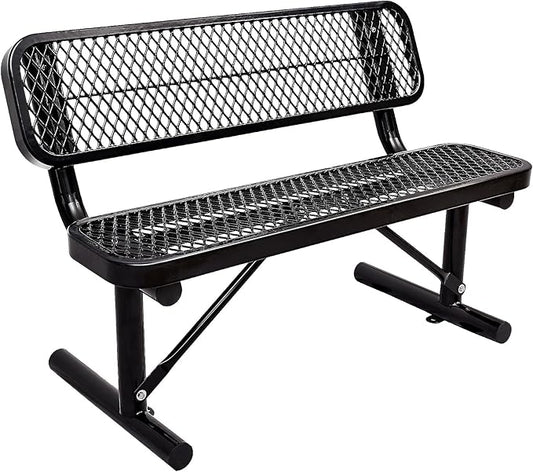 Ceridwen Outdoor Benches Heavy Duty Steel Frame Park Bench with Backrest Bench,Park Bench Steel Mesh Outdoor Bench for Garden,Weatherproof Outdoor Bench for Garden (Black, 4FT)