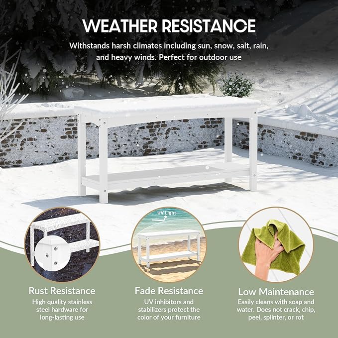WestinTrends Malibu 55" Outdoor Patio HDPE Adirondack 2-Tier Shelf Console Table, White - Photo 4
