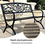 50" Outdoor Metal Garden Bench, Weatherproof Patio Seating for 2, Floral Backrest & Arch Legs, Perfect for Lawn, Porch - Photo 4