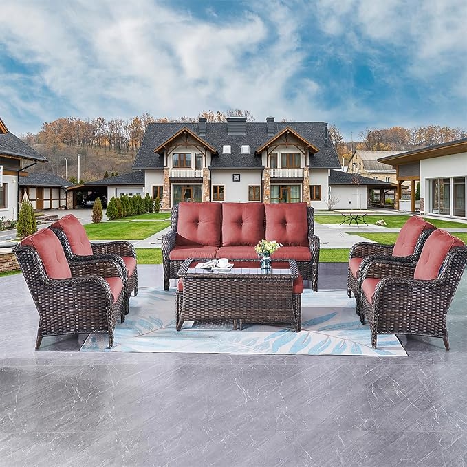 Rilyson Wicker Patio Furniture Chairs Set - 8 Piece Rattan Outdoor Patio Sectional Conversation Sets with 1 Sofa - Photo 8