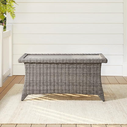 CHITA Patio Wicker Coffee Table with Fully Wrapped Edges, Outdoor Rattan Rectangular Coffee Table for Backyard, Balcony, Apartment, or Porch