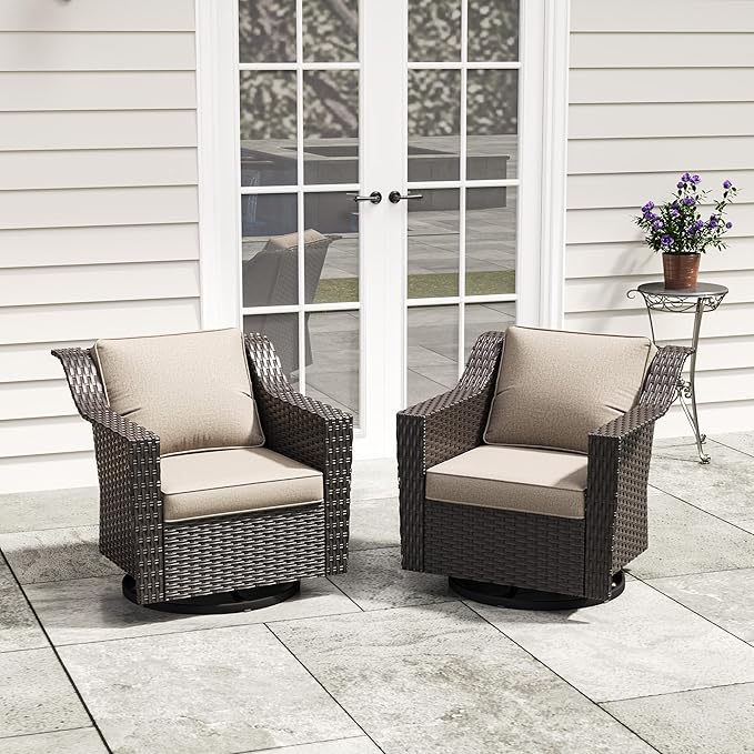 Patio 2 Pieces Wicker Swivel Chairs Set of 2，Outdoor PE Rattan Rocking Glider Armchairs - Photo 4