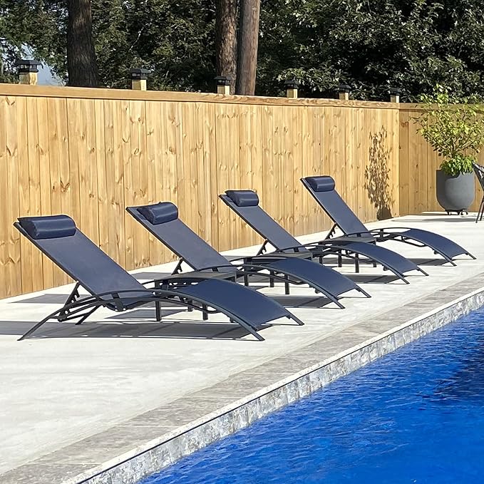 PURPLE LEAF Patio Chaise Lounge Chair Set with 2 Side Table Outdoor Pool Adjustable Recliner Chairs for Outside Beach - Photo 1