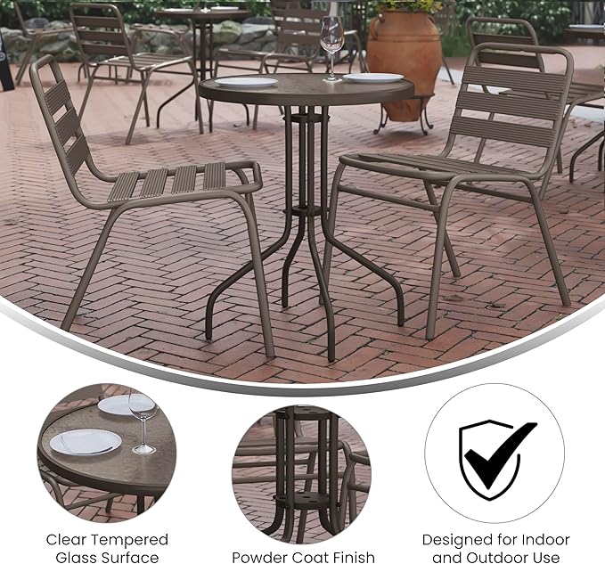 Flash Furniture Bellamy 23.75'' Round Tempered Glass Metal Table, Bronze - Photo 4
