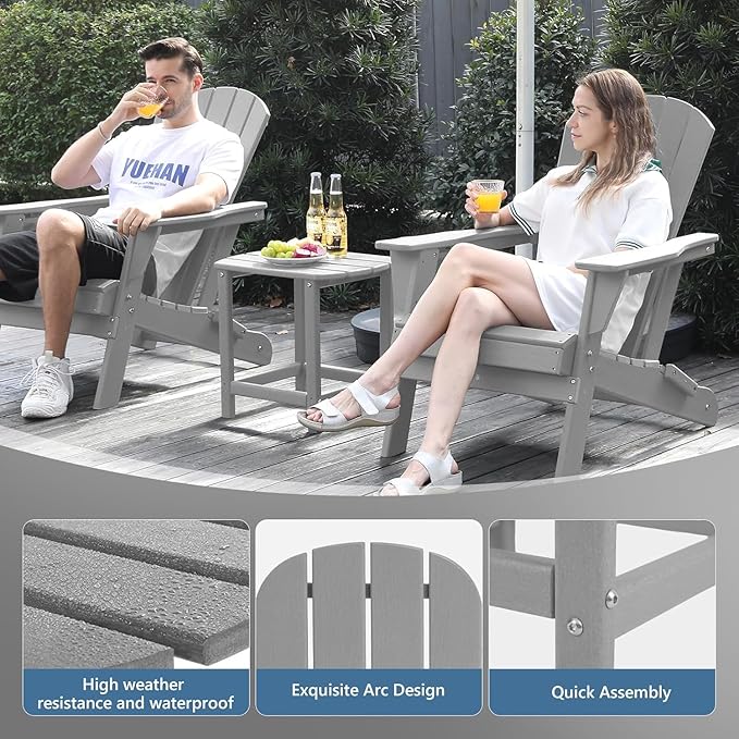 Outdoor Adirondack HDPE Side Table, Wooden Textured, Set for Patio, Garden, Porch, Pool Composite Patio, Backyard, Bathroom and Indoor, Maintenance & Weather Resistant